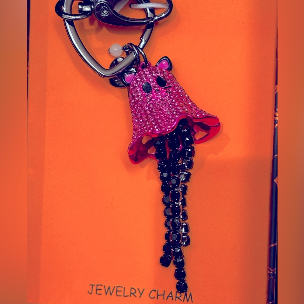 NIB Betsey Johnson sparkly pink ghost mouse (cat?) jellyfish Jewelry Charm